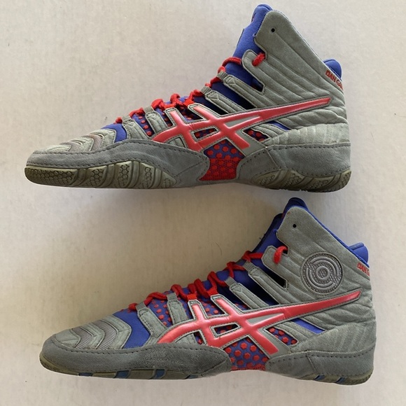 ASICS Dan Gable Ultimate 4 Blue, Gray & Red Wrestling Shoes J500Y Size 10.5 US main image 6